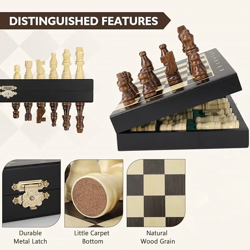 Travel Portable Chess 30/12 inch Wooden Chess Folding Board Adult Game Family Chess Game