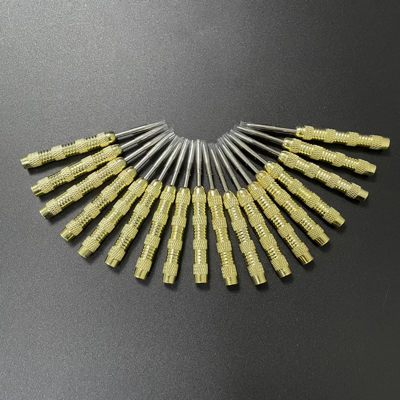 12 dart needles 13 g/0.46 ounces exquisitely carved yellow pattern iron material electroplating process accessories steel tips