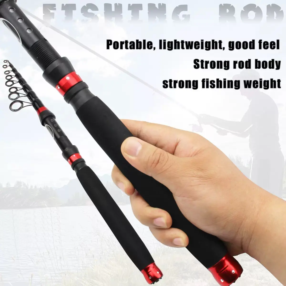 Carbon portable fishing rod, ultra-light retractable lull rod, comfortable extended handle, ceramic guide ring fishing rod