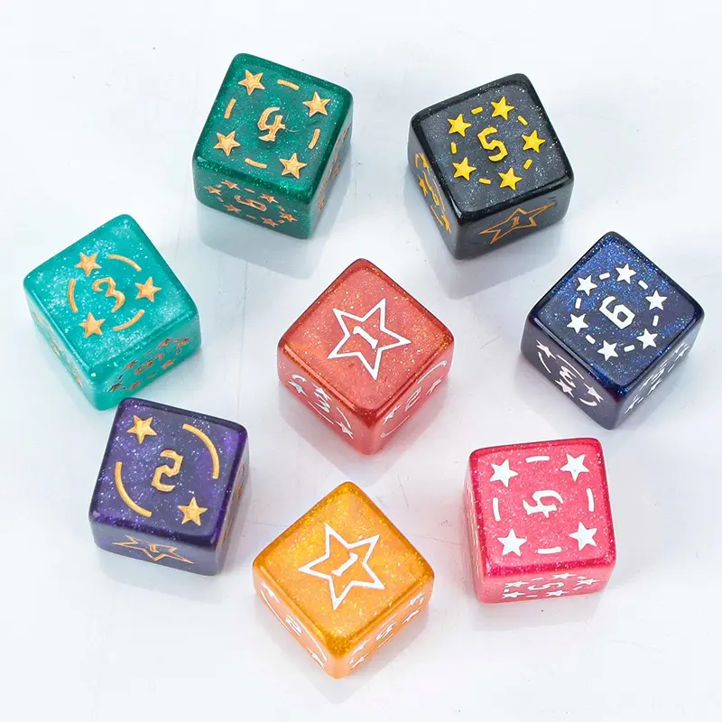 brand-new acrylic set of 7-piece star-carved dice D4, D6, D8, D10, D12, D20 multi-sided dice in 8 colors for a board game