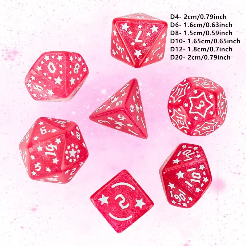 brand-new acrylic set of 7-piece star-carved dice D4, D6, D8, D10, D12, D20 multi-sided dice in 8 colors for a board game