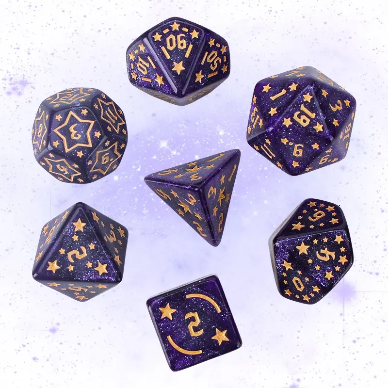 brand-new acrylic set of 7-piece star-carved dice D4, D6, D8, D10, D12, D20 multi-sided dice in 8 colors for a board game