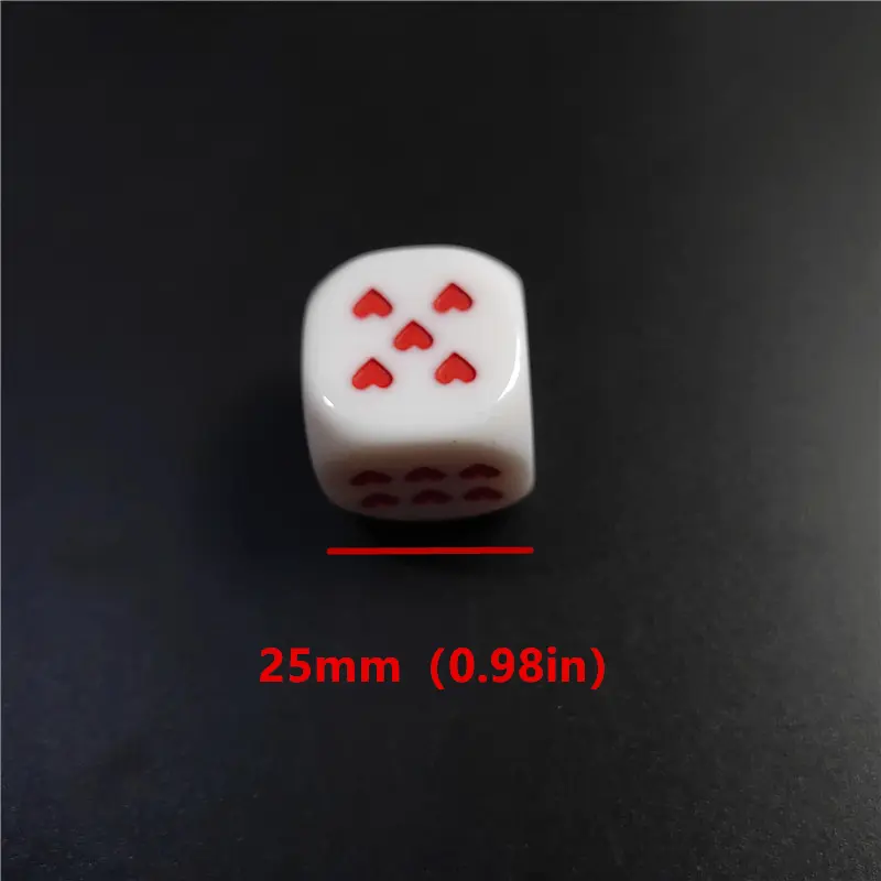 10pcs/set White/Red Heart Dice 25mm/0.98in Acrylic 6-sided Rounded Heart Dice Bar Party Family Games Entertainment