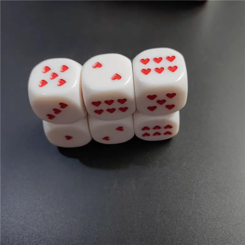 10pcs/set White/Red Heart Dice 25mm/0.98in Acrylic 6-sided Rounded Heart Dice Bar Party Family Games Entertainment