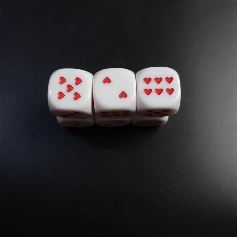 10pcs/set White/Red Heart Dice 25mm/0.98in Acrylic 6-sided Rounded Heart Dice Bar Party Family Games Entertainment