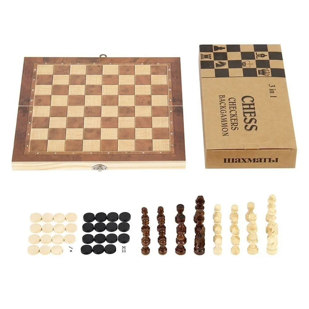 New Foldable International Chess 3-in-1 Wooden Chess Set Toy Educational Brain Training Board Game High-end Wood-chess-pieces