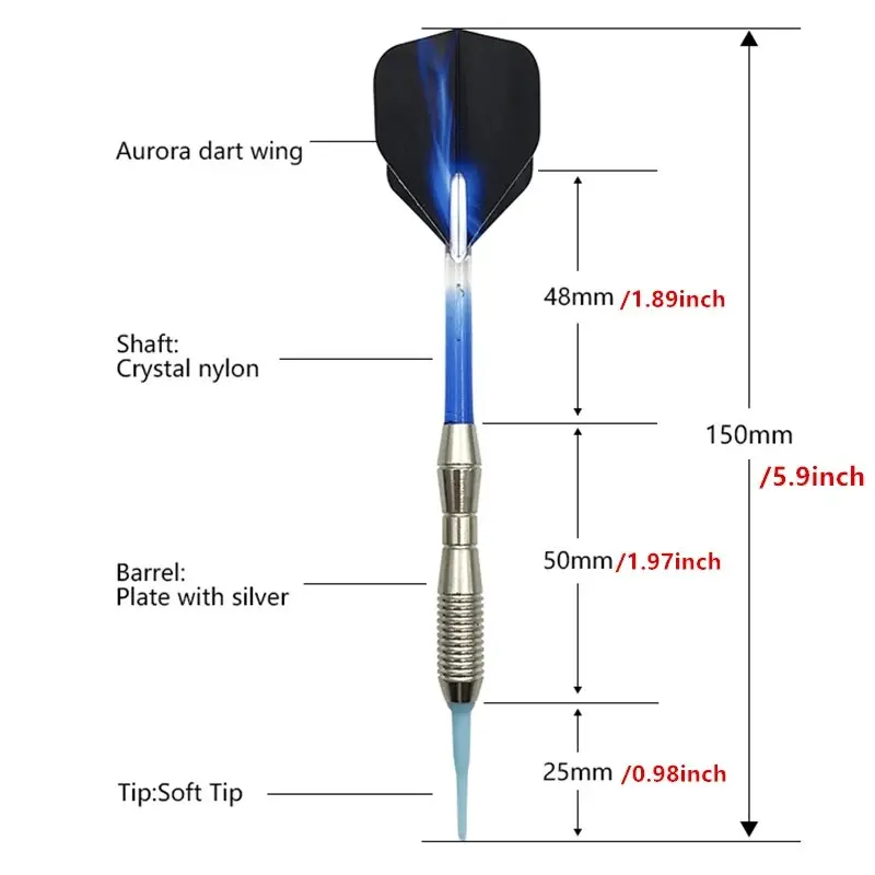3pcs/set Soft-tip Darts Approximately 17g Blue Green Red Four-part Assembly Standard Safety Dart Shaft Aurora Wing Dart Flight