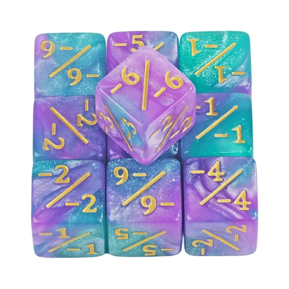 10pcs/set Six Sided Dice Set D6 Counters +1/+1 and -1/-1 Set for Math Teaching ,Kid Arithmetic Toys, Card Game Accessories