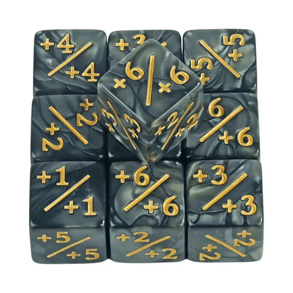 10pcs/set Six Sided Dice Set D6 Counters +1/+1 and -1/-1 Set for Math Teaching ,Kid Arithmetic Toys, Card Game Accessories