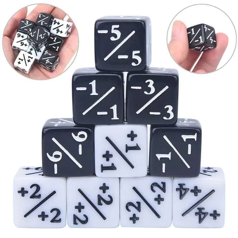 10Pcs 16mm 6 Side Dice Counters +1/-1 Dice Counting Dice  and negative  dual color positive and negative dice