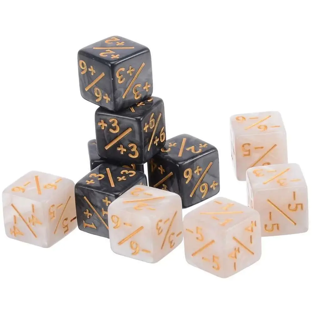 10Pcs 16mm 6 Side Dice Counters +1/-1 Dice Counting Dice  and negative  dual color positive and negative dice