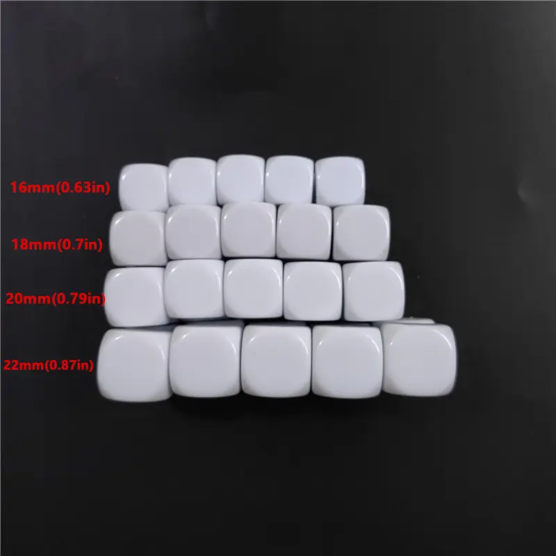 10pcs/ Set 12/14/16/18/20/22MM Smooth White Dice Can Be Used To Write Interest Teaching Blank DIY Dice