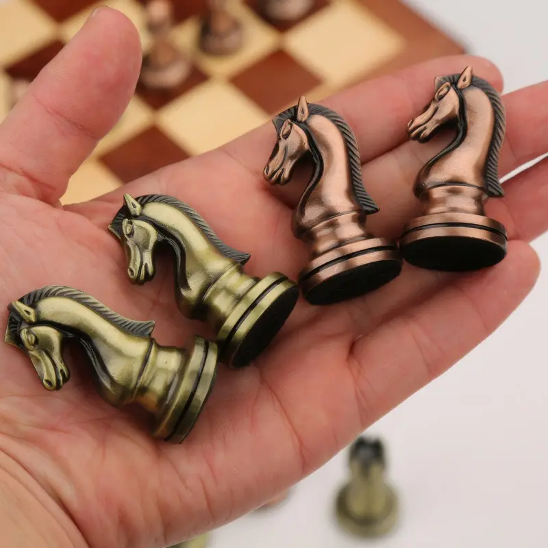 High end chess set 30cm/11.8inch antique bronze foldable solid wood box alloy weighted chess pieces Christmas holiday gift