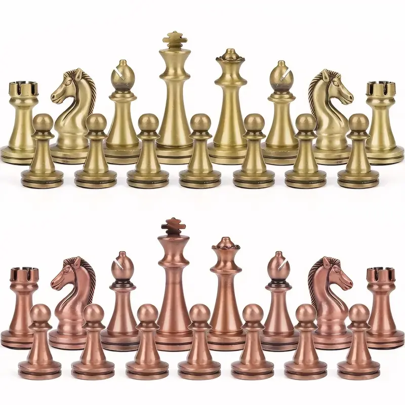High end chess set 30cm/11.8inch antique bronze foldable solid wood box alloy weighted chess pieces Christmas holiday gift