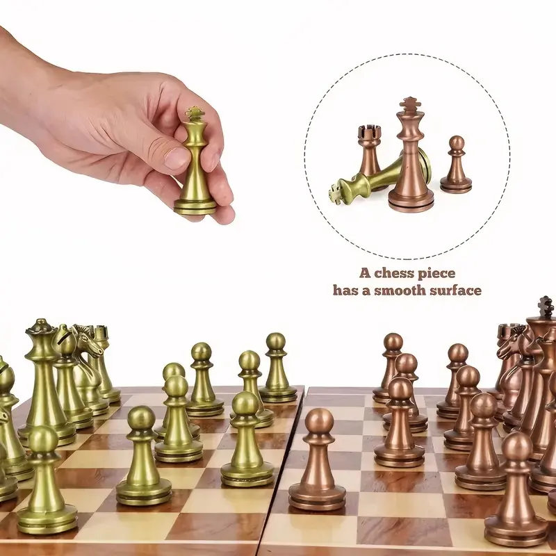 High end chess set 30cm/11.8inch antique bronze foldable solid wood box alloy weighted chess pieces Christmas holiday gift