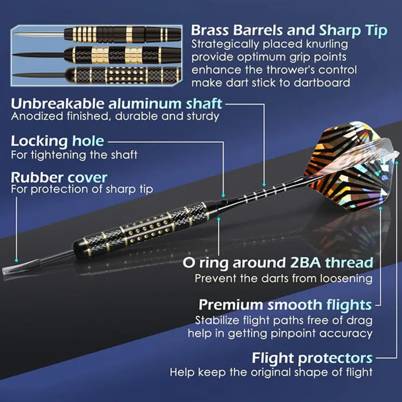Brass darts barrel professional metal tip darts 12pcs, 20g and 24g and 26g steel tip darts set with sharpener tools