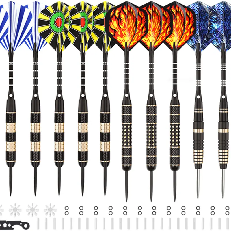 Brass darts barrel professional metal tip darts 12pcs, 20g and 24g and 26g steel tip darts set with sharpener tools