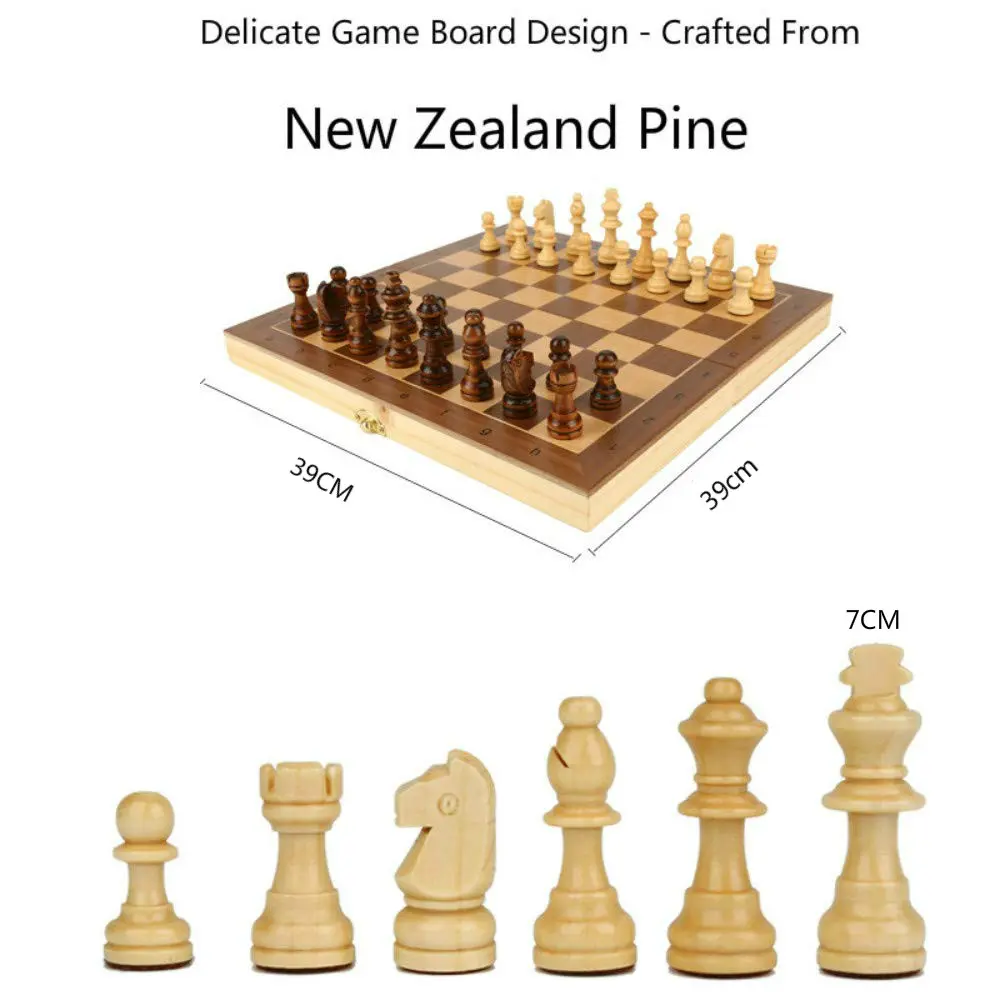 Magnetic Wooden Folding Chess Game Set With Felted Board Interior For Storage Adult Kids Beginner Large Chess Board 39cm*39cm