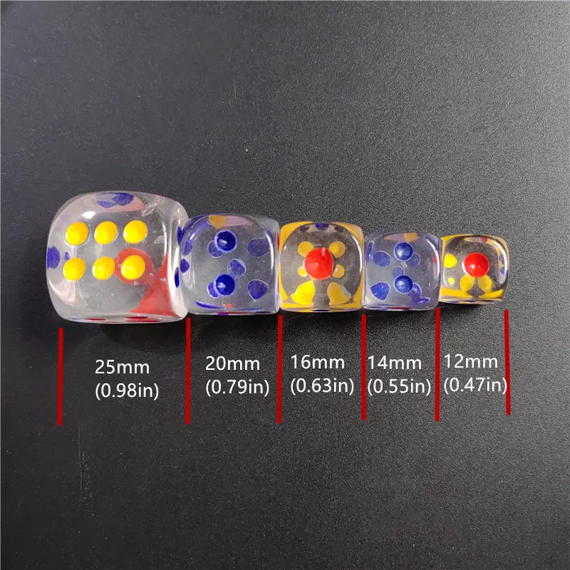 10 Pcs/set 12/14/16/18/20/25mm Acrylic Transparent Dice Hexahedral Rounded Corner Bar KTV Dice Set Desktop Entertainment Game