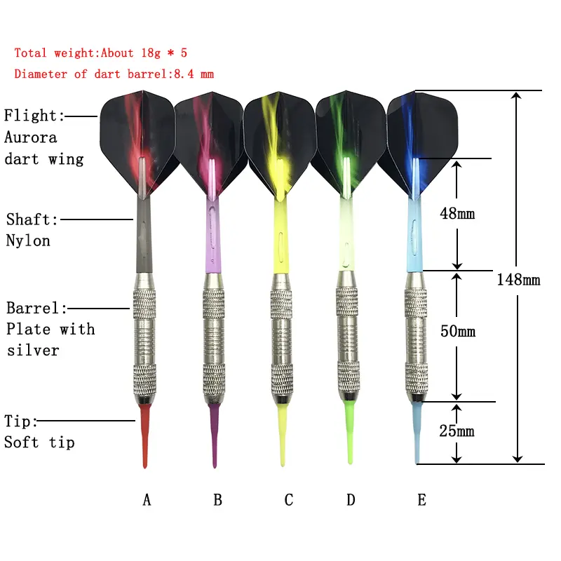 Yernea High-quality Electronics Darts 5Pcs/set Soft Tip Dart Sports Goods Assembly Darts Nylon Shafts Plastic Aurora Flights