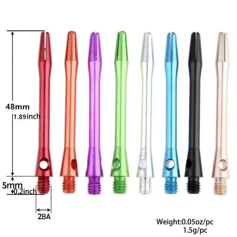 12pcs high quality aluminum dart shafts - stylish 2BA threads with solid color smooth surfaces for enhanced grip and durability