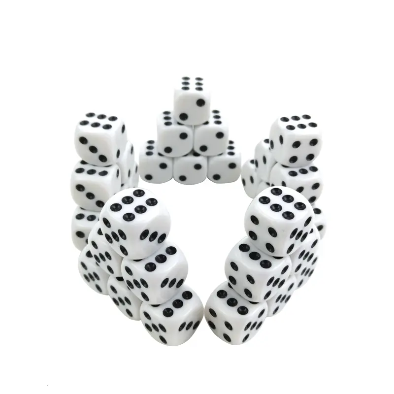 New 100/200 Pcs/Lot 16mm Dice Set White Black Point Drinking Dice Acrylic White Round Corner D6 Points Dice Club Party