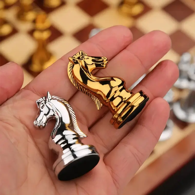 Deluxe Wooden checkerboard Set 30cm/11.81in Portable folding checkerboard with weight zinc alloy pieces Ideal for Christmas