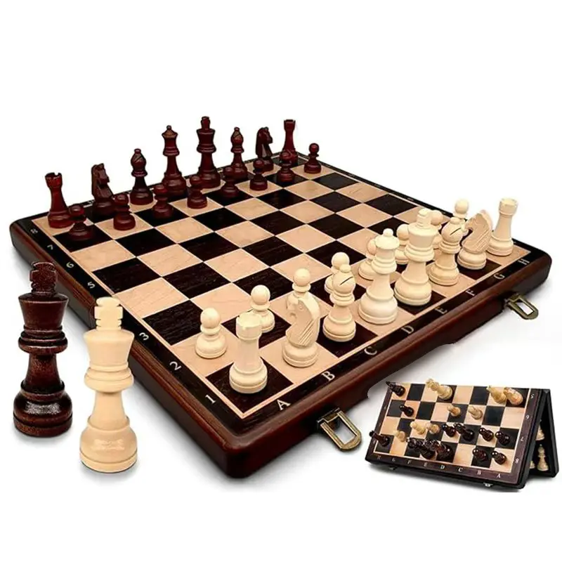 Ebony chess game board 38cm/15inch foldable board game entertainment king 7.6cm/3inch tall