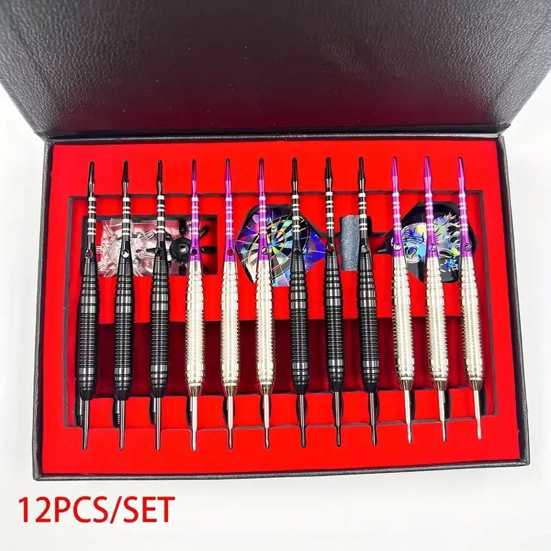 12 professional metal dart anti slip aluminum dart shaft dart steel tip set with anti slip dart shaft sharpener and gift box