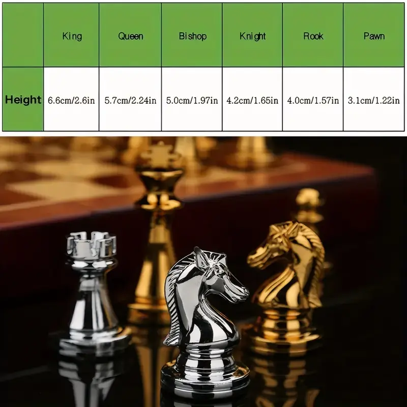 Deluxe Wooden checkerboard Set 30cm/11.81in Portable folding checkerboard with weight zinc alloy pieces Ideal for Christmas
