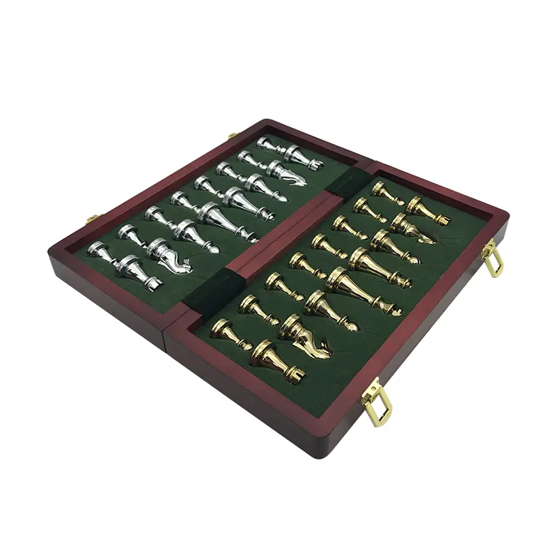 Deluxe Wooden checkerboard Set 30cm/11.81in Portable folding checkerboard with weight zinc alloy chess pieces Christmas gift