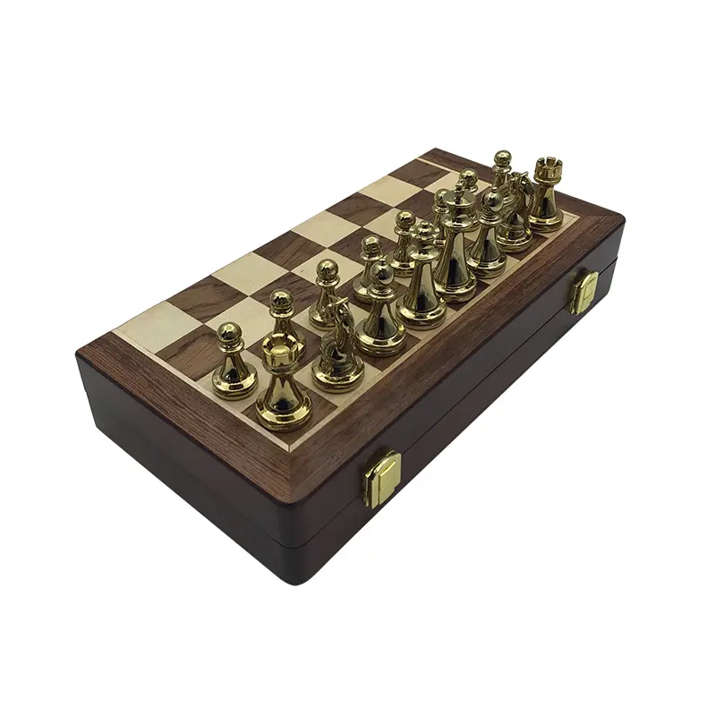 Deluxe Wooden checkerboard Set 30cm/11.81in Portable folding checkerboard with weight zinc alloy chess pieces Christmas gift