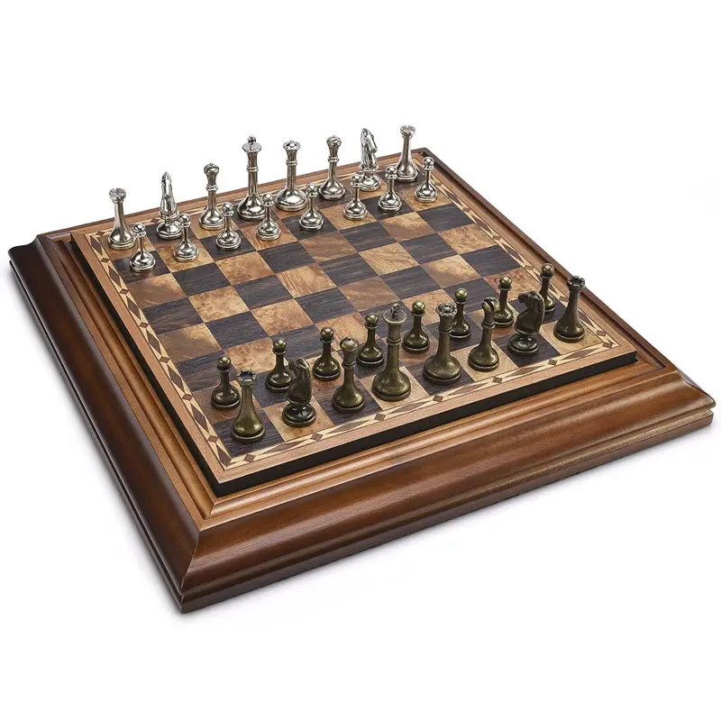 High end desktop 36cm/14 inch wooden chess set, detachable metal chess pieces king height 6.3cm chess storage/gift packaging