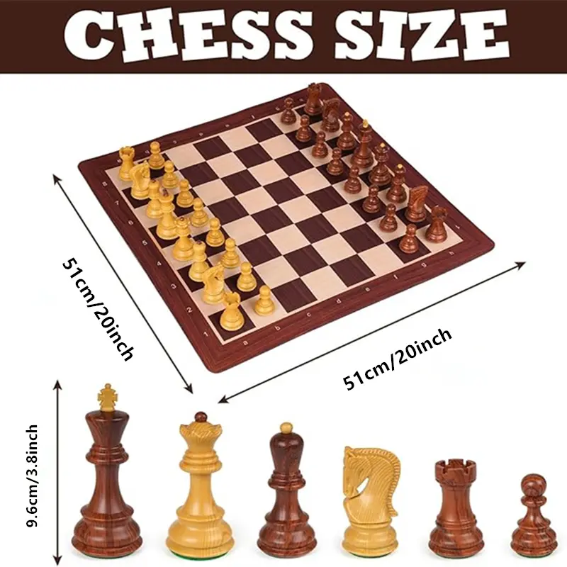International Chess Set 51cm/20inch Foldable Silicone Chessboard, New Large King Size 9.6cm/3.8inch Heavy Chess Game Set