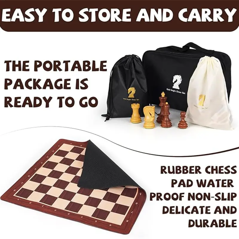 International Chess Set 51cm/20inch Foldable Silicone Chessboard, New Large King Size 9.6cm/3.8inch Heavy Chess Game Set