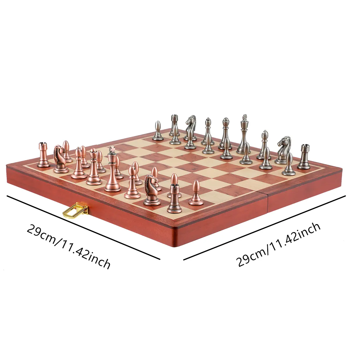 Zinc Alloy Antique Bronze Metal Chess Pieces 29cm/11.42 Inch High-Quality Solid Wood Foldable Board Game Entertainment