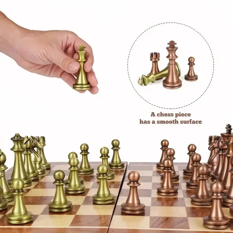 Chess Set High End 30cm/11.8inch Antique Bronze Foldable Solid Wood Box Alloy Weighted Chess Pieces Christmas Holiday Gift