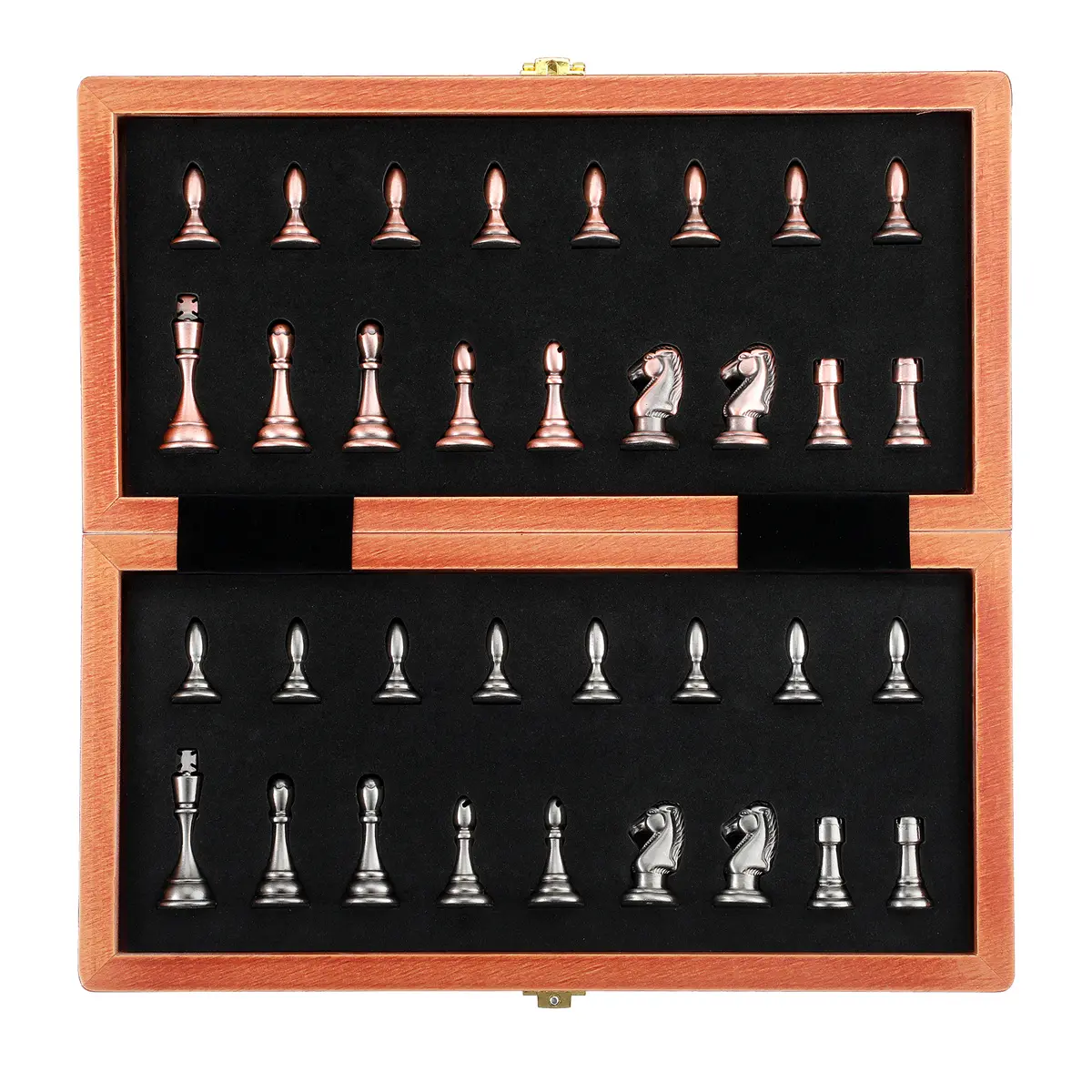 Zinc Alloy Antique Bronze Metal Chess Pieces 29cm/11.42 Inch High-Quality Solid Wood Foldable Board Game Entertainment