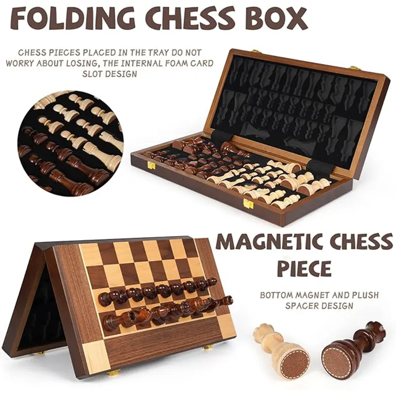 Chess piece wooden chess Set 38cm/15inch with 2 additional post-competitive foldable portable travel board games