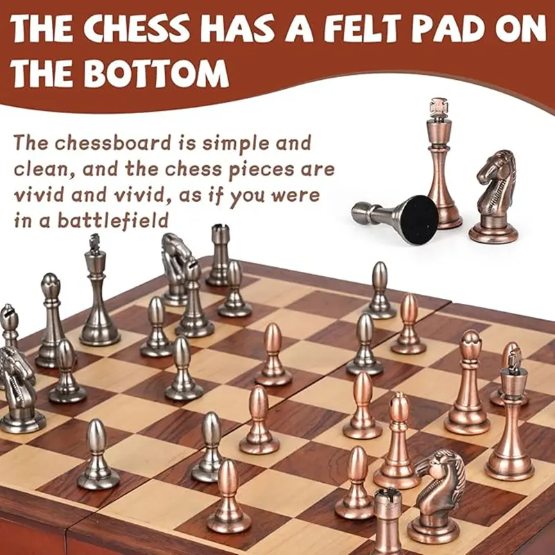 International Chess Zinc Alloy Metal Chess Pieces 29cm/11.42-inch High Quality Solid Wood Foldable Board Game Entertainment