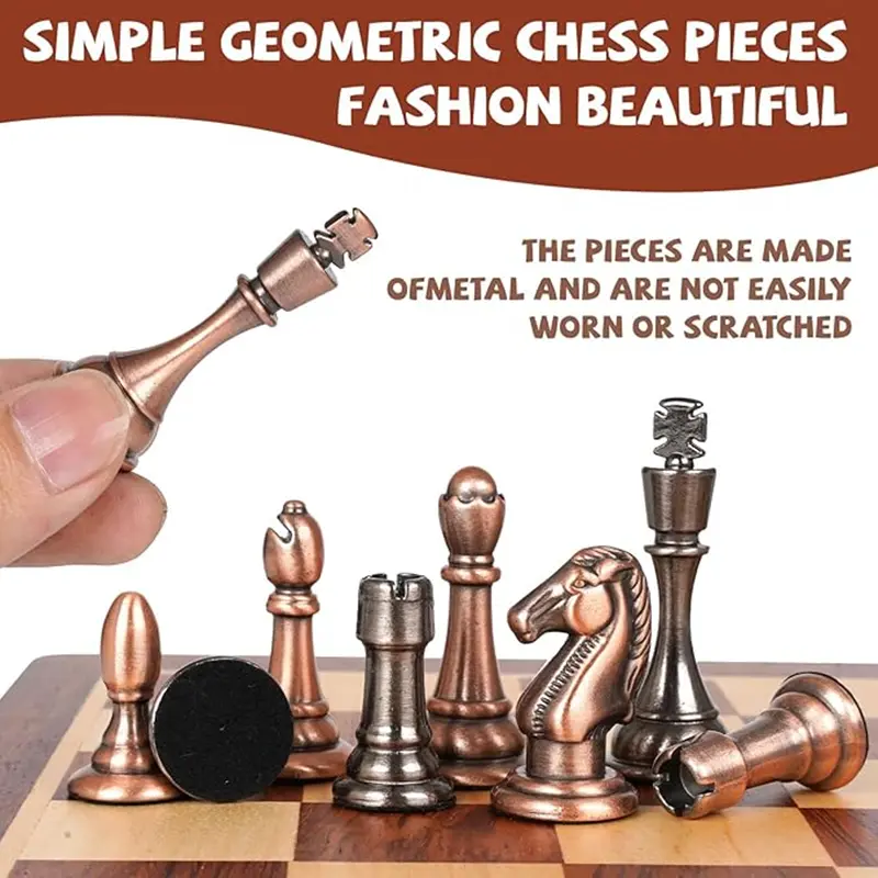 International Chess Zinc Alloy Metal Chess Pieces 29cm/11.42-inch High Quality Solid Wood Foldable Board Game Entertainment