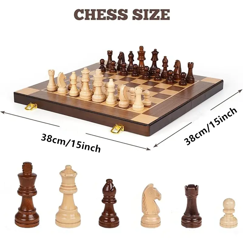 Chess piece wooden chess Set 38cm/15inch with 2 additional post-competitive foldable portable travel board games