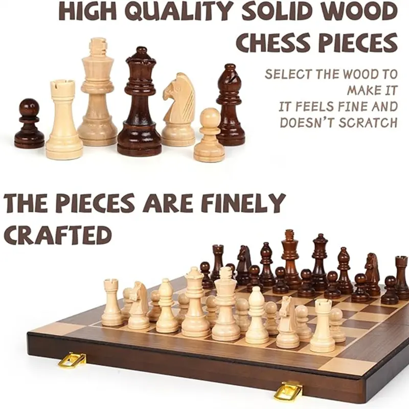 Chess piece wooden chess Set 38cm/15inch with 2 additional post-competitive foldable portable travel board games
