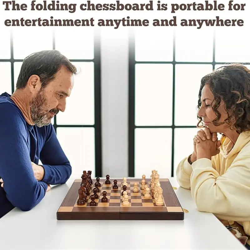 Chess piece wooden chess Set 38cm/15inch with 2 additional post-competitive foldable portable travel board games