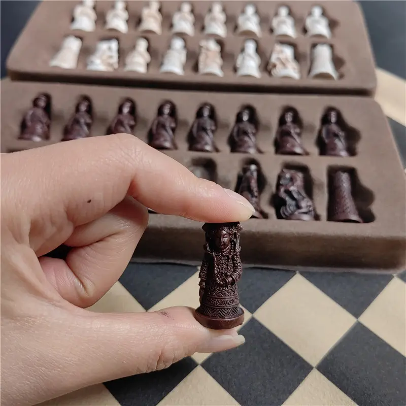 Antique Chess Trumpet Resin 3D Character Modeling Qing Soldier Pieces Leather 28*28cm Board Entertainment Game
