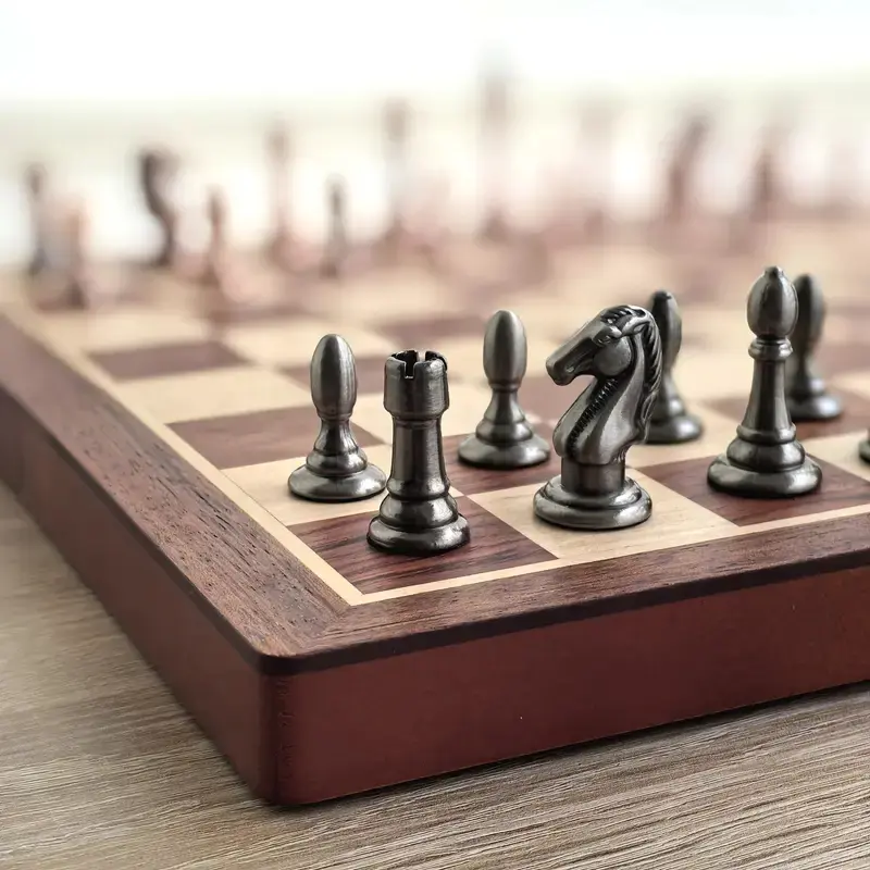 Zinc Alloy Bronze Bronze Metal Chess Pieces 29*29cm/11.42*11.42inch High Quality Set Solid Wood Foldable Board Game