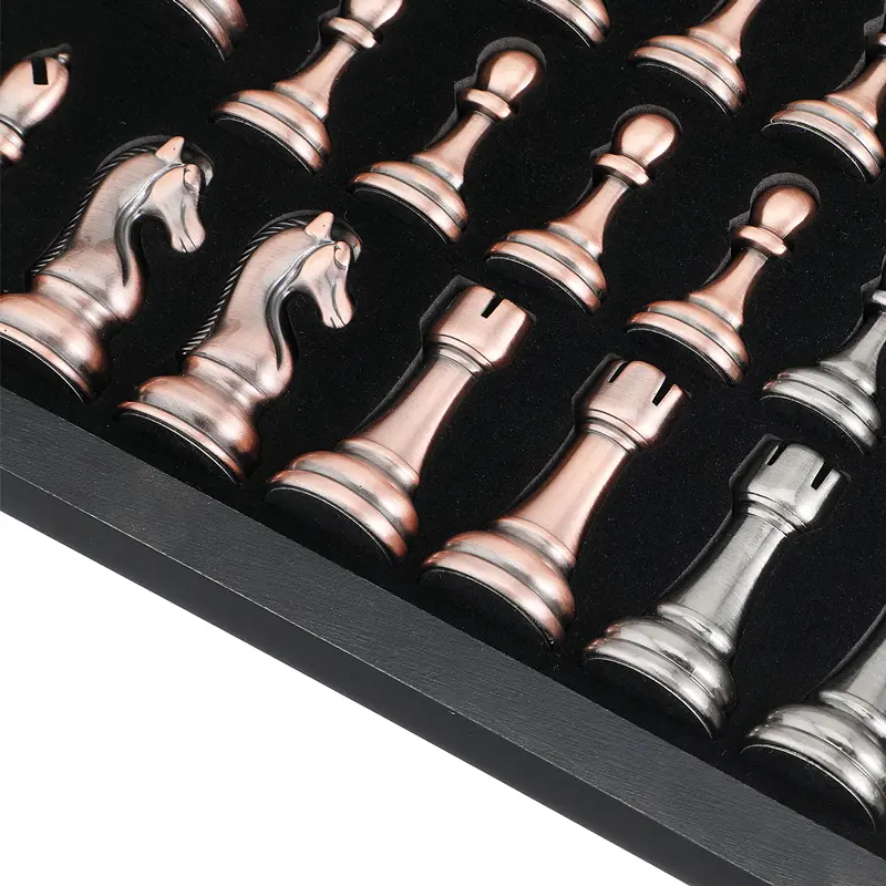 High-end metal chess pieces, wooden chessboard, 38cm/15inch, large foldable classic game collection for chess enthusiasts
