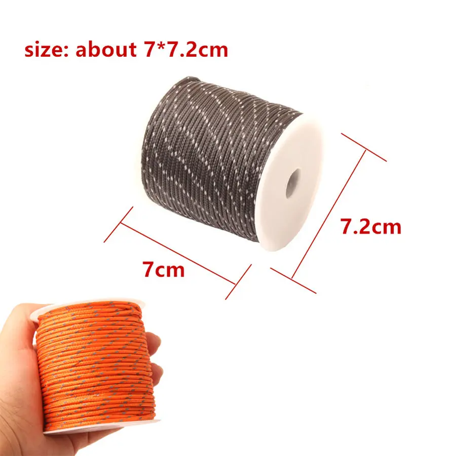 CAMPINGSKY Reflective Paracord 2mm 3 Strand Core Outdoor Camping Rope Parachute Cord Lanyard Tent Multifunction Corda