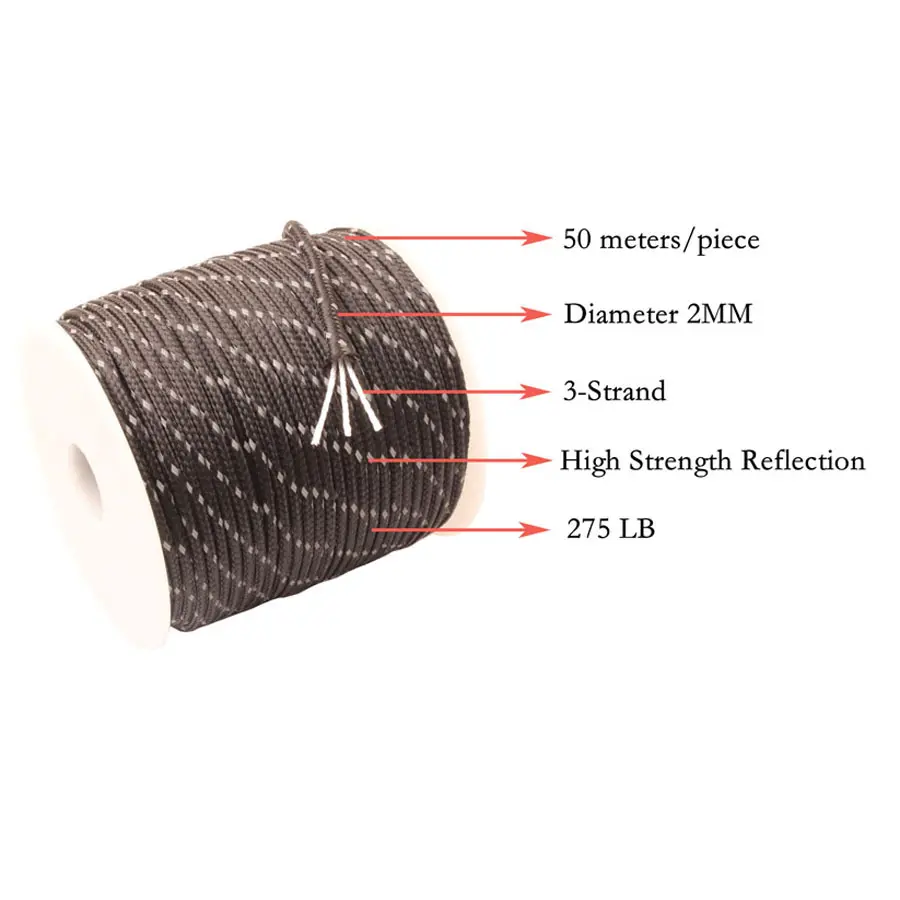 CAMPINGSKY Reflective Paracord 2mm 3 Strand Core Outdoor Camping Rope Parachute Cord Lanyard Tent Multifunction Corda