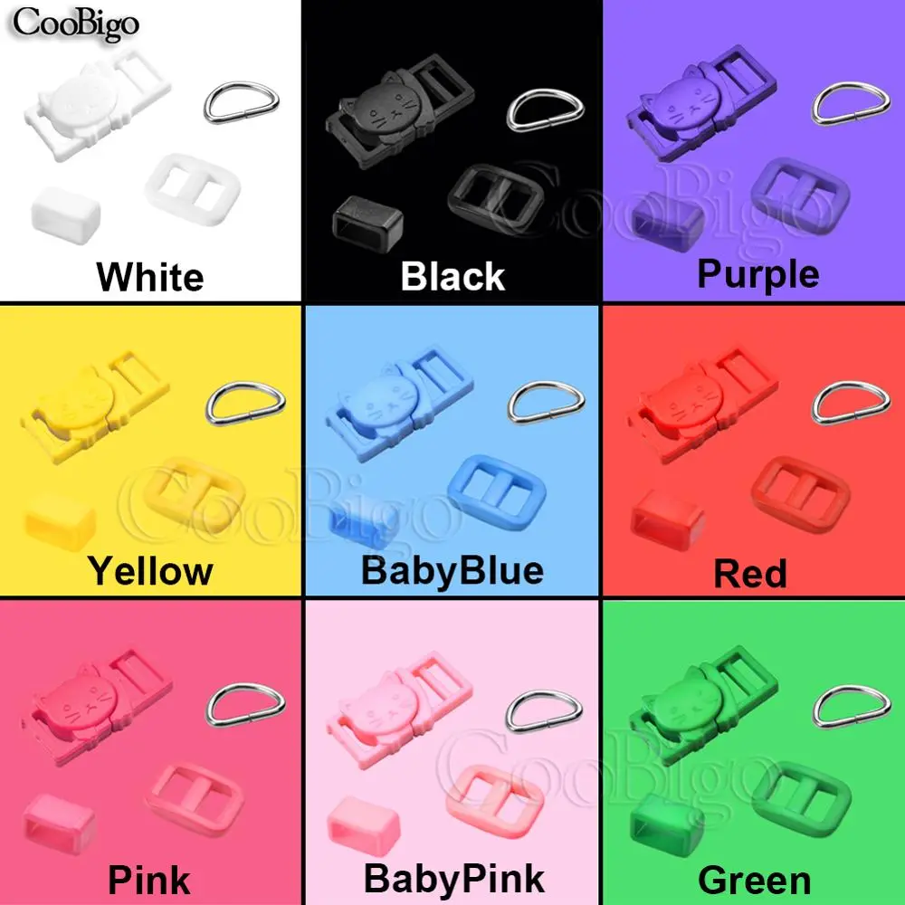 2sets Colorful Cat Head Safety Buckles D Ring Slider Adjuster Belt Loop for Pets Collar Straps Pet Leash Leather DIY Accessories